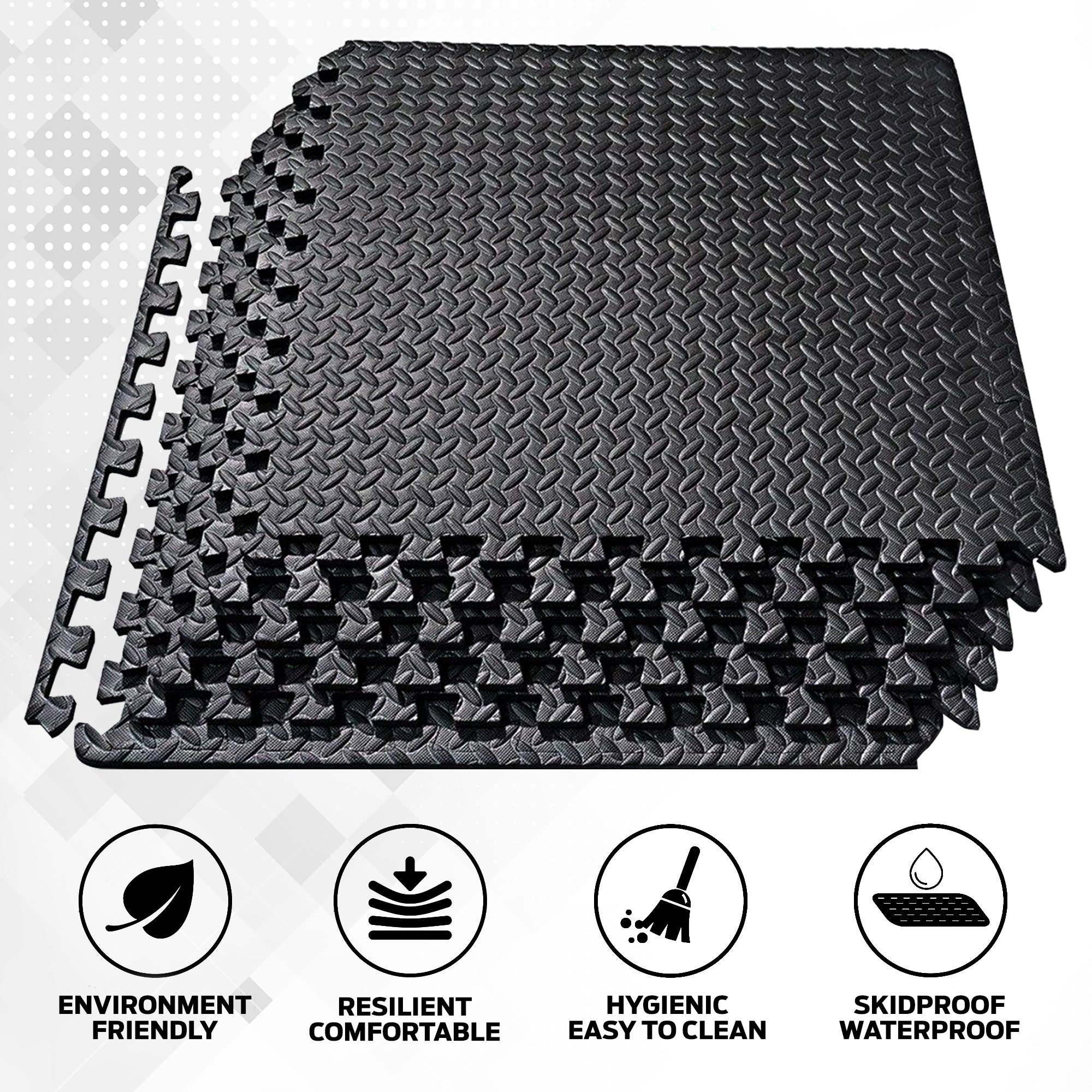 EVA Floor mat 24"X24" -- 60x60x1 cm -- Matt Black (4x Tiles)