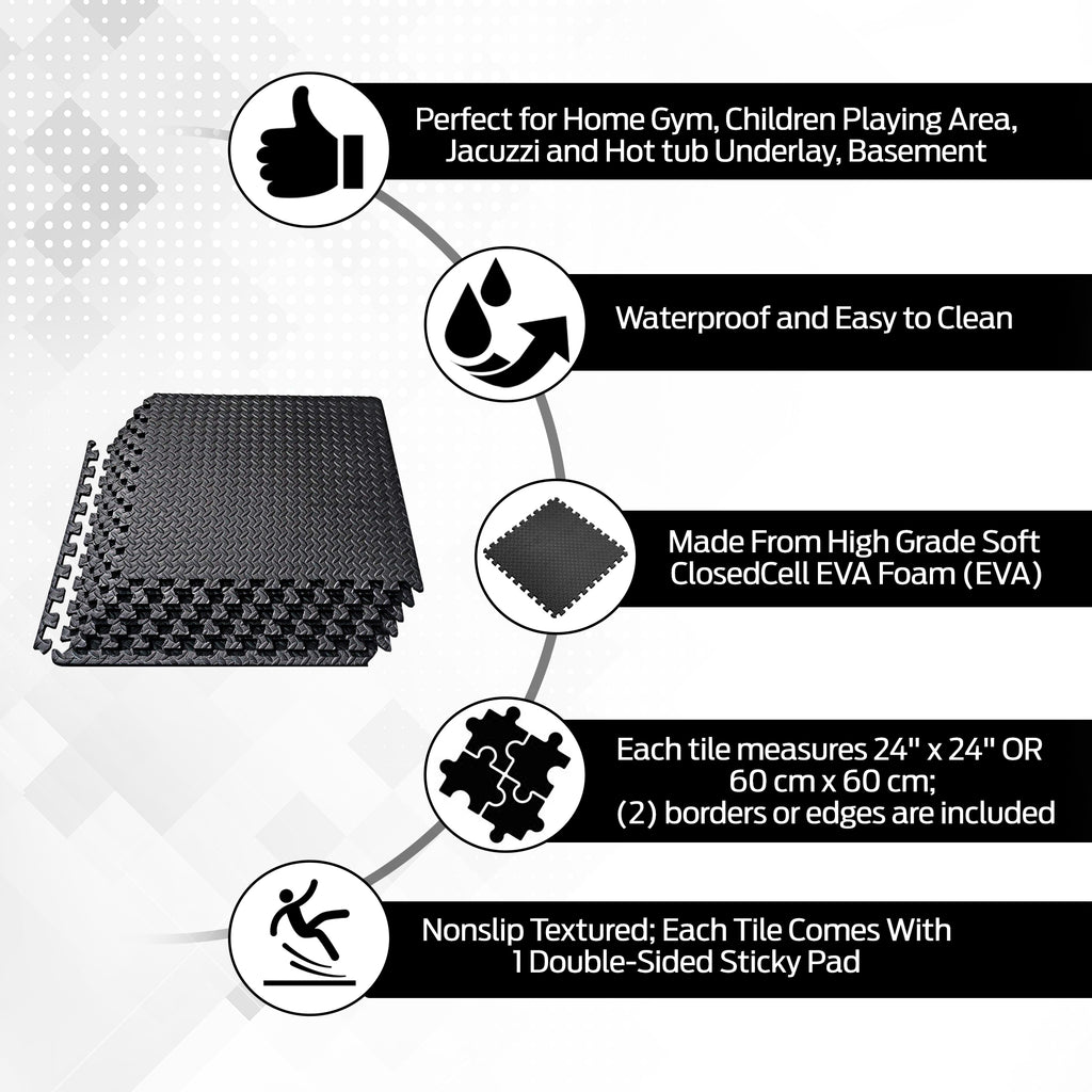 EVA Floor mat 24"X24" -- 60x60x1 cm -- Matt Black (4x Tiles)