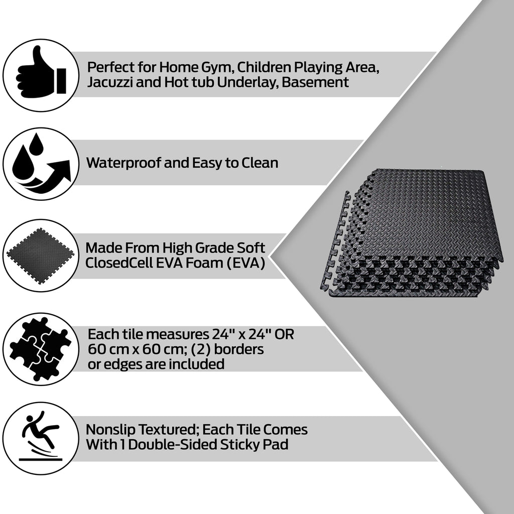 EVA Floor mat 24"X24" -- 60x60x1 cm -- Matt Black (4x Tiles)