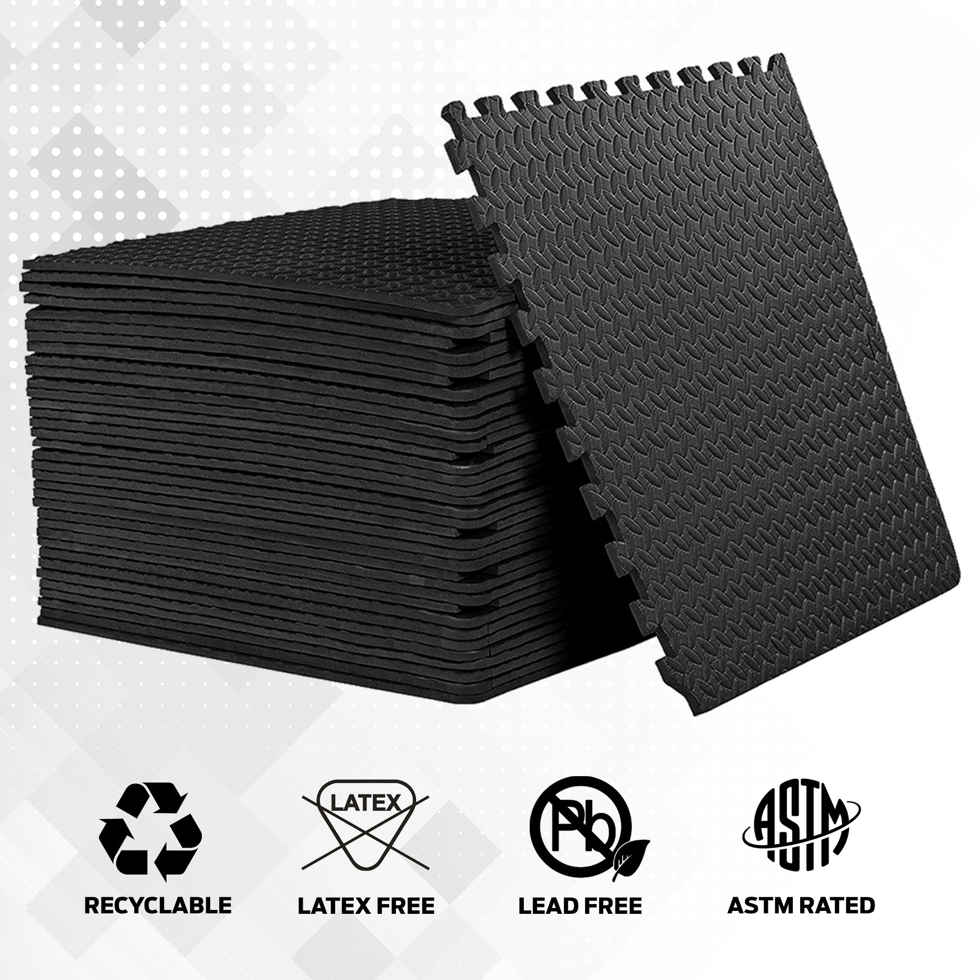 EVA Floor mat 24"X24" -- 60x60x1 cm -- Matt Black (4x Tiles)