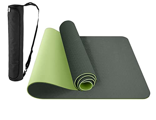 ComFyMat Yoga Mat - Non-Slip Premium TPE Eco-Friendly Workout Mat for Pilates, Meditation - Black/Black (183cm x 61cm x 6mm) with Bonus Waterproof Carry Bag