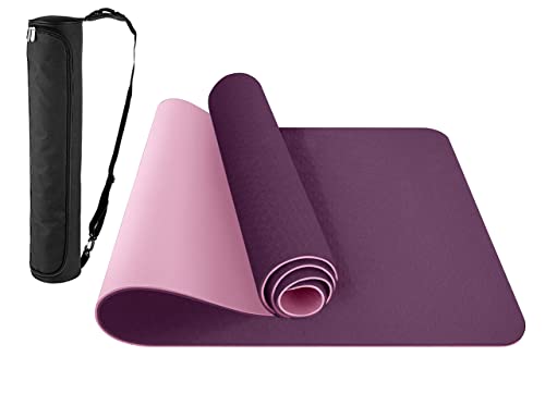 ComFyMat Yoga Mat - Non-Slip Premium TPE Eco-Friendly Workout Mat for Pilates, Meditation - Black/Black (183cm x 61cm x 6mm) with Bonus Waterproof Carry Bag