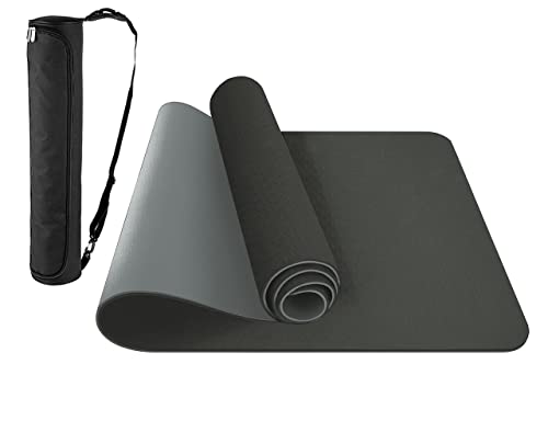 ComFyMat Yoga Mat - Non-Slip Premium TPE Eco-Friendly Workout Mat for Pilates, Meditation - Black/Black (183cm x 61cm x 6mm) with Bonus Waterproof Carry Bag