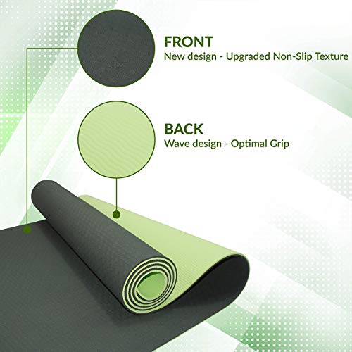 ComFyMat Yoga Mat - Non-Slip Premium TPE Eco-Friendly Workout Mat for Pilates, Meditation - Black/Black (183cm x 61cm x 6mm) with Bonus Waterproof Carry Bag