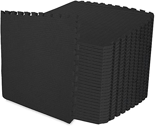 ComFy Mat Extra Thick (2cm) Foam Exercise Mats, Gym Flooring Mat, Interlocking Puzzle EVA Floor Tiles, Non slip Rubber Cushion For Home Workout Black 12 TILES (48 Square Feet)