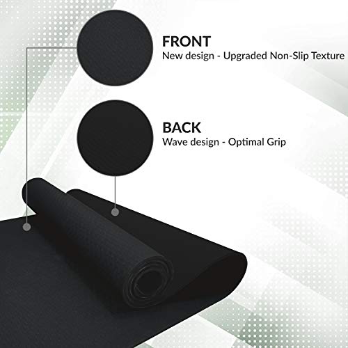 ComFyMat Yoga Mat - Non-Slip Premium TPE Eco-Friendly Workout Mat for Pilates, Meditation - Black/Black (183cm x 61cm x 6mm) with Bonus Waterproof Carry Bag