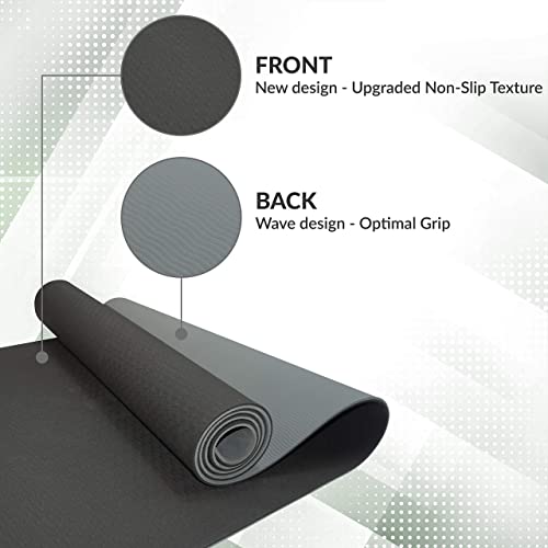 ComFyMat Yoga Mat - Non-Slip Premium TPE Eco-Friendly Workout Mat for Pilates, Meditation - Black/Black (183cm x 61cm x 6mm) with Bonus Waterproof Carry Bag