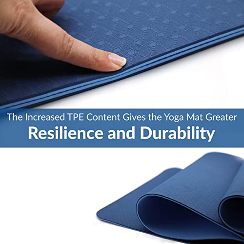 ComFyMat Yoga Mat - Non-Slip Premium TPE Eco-Friendly Workout Mat for Pilates, Meditation - Black/Black (183cm x 61cm x 6mm) with Bonus Waterproof Carry Bag
