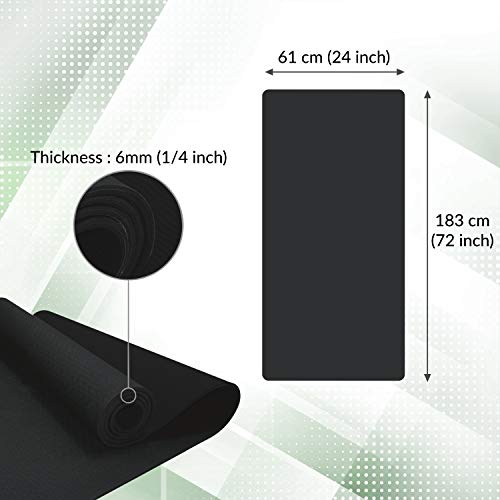 ComFyMat Yoga Mat - Non-Slip Premium TPE Eco-Friendly Workout Mat for Pilates, Meditation - Black/Black (183cm x 61cm x 6mm) with Bonus Waterproof Carry Bag