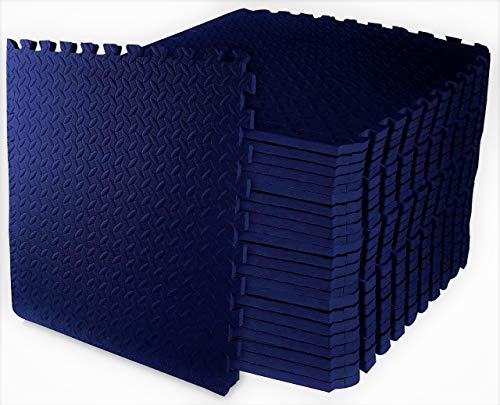 ComFy Mat Gym Flooring Mat, Foam Exercise Mats, Interlocking Puzzle EVA Floor Tiles, Non slip Rubber Cushion For Home Workout, Bonus Adhesives,24"X24"(60x60cm) Blue 44 TILES (176 Square Feet)