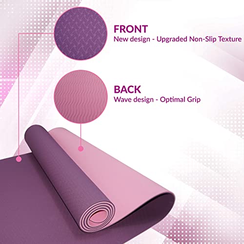 ComFyMat Yoga Mat - Non-Slip Premium TPE Eco-Friendly Workout Mat for Pilates, Meditation - Black/Black (183cm x 61cm x 6mm) with Bonus Waterproof Carry Bag
