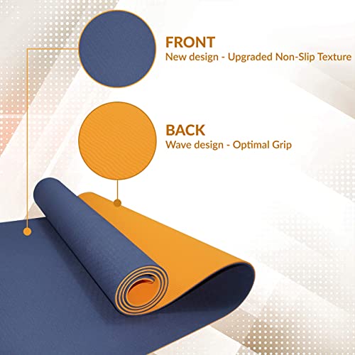 ComFyMat Yoga Mat - Non-Slip Premium TPE Eco-Friendly Workout Mat for Pilates, Meditation - Black/Black (183cm x 61cm x 6mm) with Bonus Waterproof Carry Bag