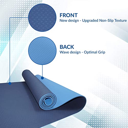 ComFyMat Yoga Mat - Non-Slip Premium TPE Eco-Friendly Workout Mat for Pilates, Meditation - Black/Black (183cm x 61cm x 6mm) with Bonus Waterproof Carry Bag