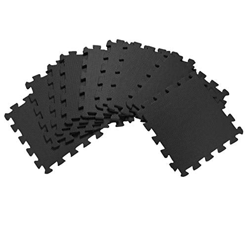 20 Interlocking Floor Tiles Non-Slip Exercise Mat with Border and carrying bag, Exercise Foam Floor Mats for Gyms, Yoga, Outdoor Workouts, Kids,1' x 1'(30cm x 30cm) (BLACK)