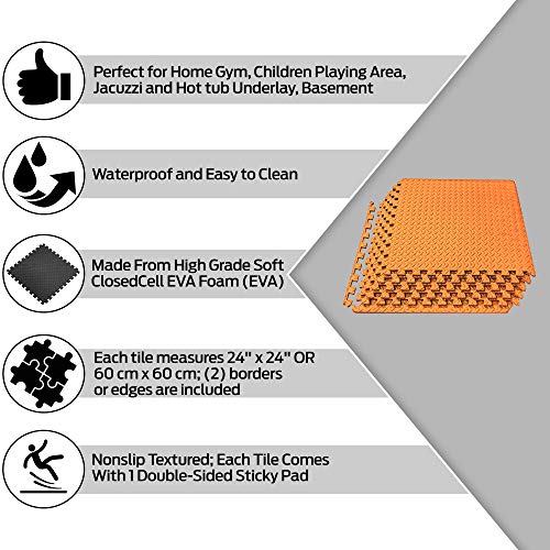 ComFy Mat Gym Flooring Mat, Foam Exercise Mats, Interlocking Puzzle EVA Floor Tiles, Non slip Rubber Cushion For Home Workout, Bonus Adhesives,24"X24"(60x60cm) Blue 44 TILES (176 Square Feet)