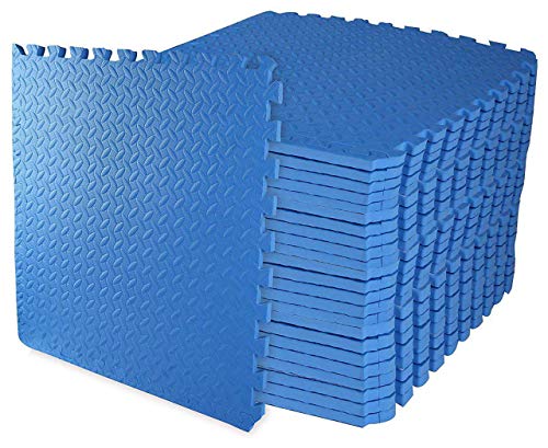 ComFy Mat Gym Flooring Mat, Foam Exercise Mats, Interlocking Puzzle EVA Floor Tiles, Non slip Rubber Cushion For Home Workout, Bonus Adhesives,24"X24"(60x60cm) Blue 44 TILES (176 Square Feet)