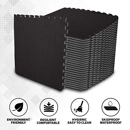 ComFy Mat Extra Thick (2cm) Foam Exercise Mats, Gym Flooring Mat, Interlocking Puzzle EVA Floor Tiles, Non slip Rubber Cushion For Home Workout Black 12 TILES (48 Square Feet)