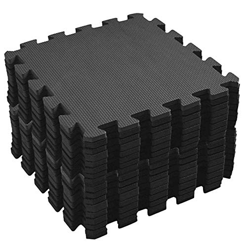 20 Interlocking Floor Tiles Non-Slip Exercise Mat with Border and carrying bag, Exercise Foam Floor Mats for Gyms, Yoga, Outdoor Workouts, Kids,1' x 1'(30cm x 30cm) (BLACK)
