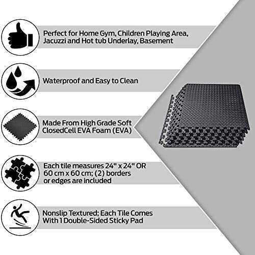 ComFy Mat Gym Flooring Mat, Foam Exercise Mats, Interlocking Puzzle EVA Floor Tiles, Non slip Rubber Cushion For Home Workout, Bonus Adhesives,24"X24"(60x60cm) Blue 44 TILES (176 Square Feet)