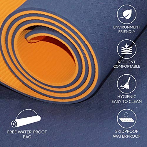 ComFyMat Yoga Mat - Non-Slip Premium TPE Eco-Friendly Workout Mat for Pilates, Meditation - Black/Black (183cm x 61cm x 6mm) with Bonus Waterproof Carry Bag