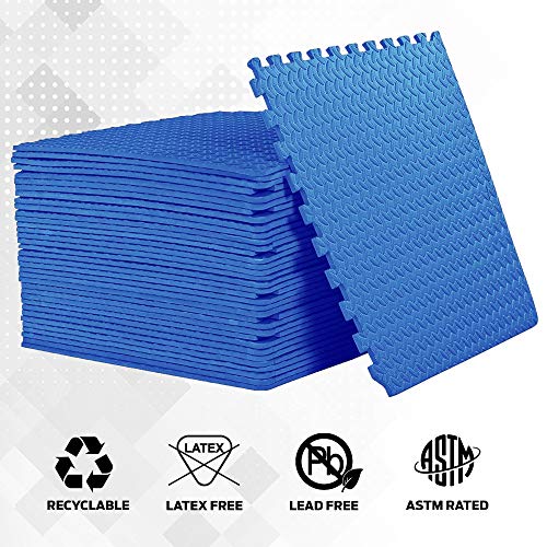 ComFy Mat Gym Flooring Mat, Foam Exercise Mats, Interlocking Puzzle EVA Floor Tiles, Non slip Rubber Cushion For Home Workout, Bonus Adhesives,24"X24"(60x60cm) Blue 44 TILES (176 Square Feet)