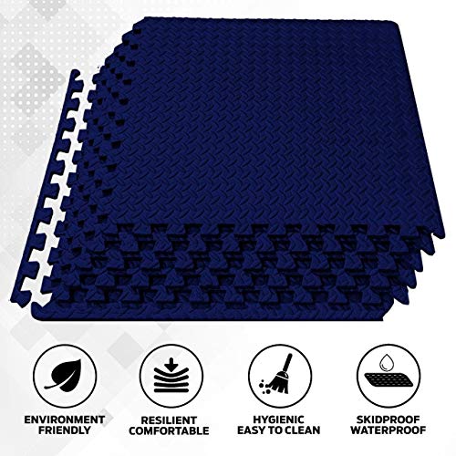 ComFy Mat Gym Flooring Mat, Foam Exercise Mats, Interlocking Puzzle EVA Floor Tiles, Non slip Rubber Cushion For Home Workout, Bonus Adhesives,24"X24"(60x60cm) Blue 44 TILES (176 Square Feet)