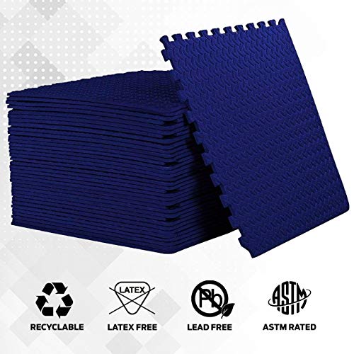 ComFy Mat Gym Flooring Mat, Foam Exercise Mats, Interlocking Puzzle EVA Floor Tiles, Non slip Rubber Cushion For Home Workout, Bonus Adhesives,24"X24"(60x60cm) Blue 44 TILES (176 Square Feet)