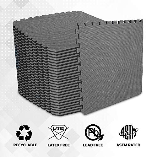 ComFy Mat Extra Thick (2cm) Foam Exercise Mats, Gym Flooring Mat, Interlocking Puzzle EVA Floor Tiles, Non slip Rubber Cushion For Home Workout Black 12 TILES (48 Square Feet)