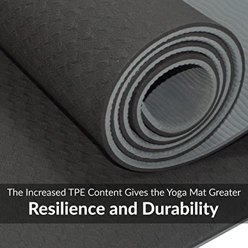 ComFyMat Yoga Mat - Non-Slip Premium TPE Eco-Friendly Workout Mat for Pilates, Meditation - Black/Black (183cm x 61cm x 6mm) with Bonus Waterproof Carry Bag