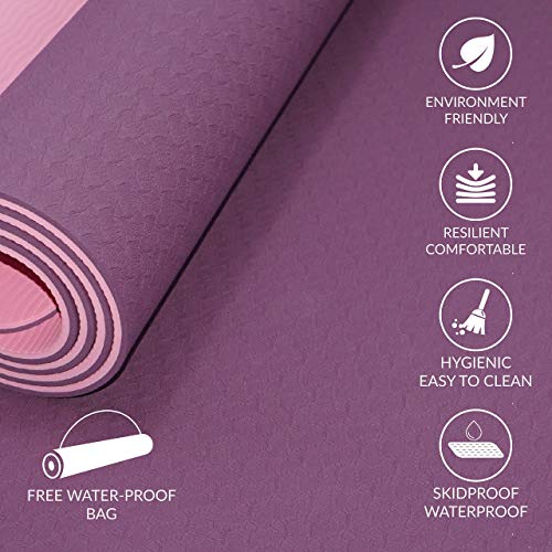 ComFyMat Yoga Mat - Non-Slip Premium TPE Eco-Friendly Workout Mat for Pilates, Meditation - Black/Black (183cm x 61cm x 6mm) with Bonus Waterproof Carry Bag