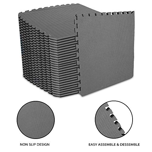 ComFy Mat Extra Thick (2cm) Foam Exercise Mats, Gym Flooring Mat, Interlocking Puzzle EVA Floor Tiles, Non slip Rubber Cushion For Home Workout Black 12 TILES (48 Square Feet)