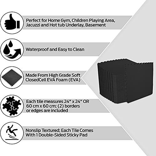 ComFy Mat Extra Thick (2cm) Foam Exercise Mats, Gym Flooring Mat, Interlocking Puzzle EVA Floor Tiles, Non slip Rubber Cushion For Home Workout Black 12 TILES (48 Square Feet)