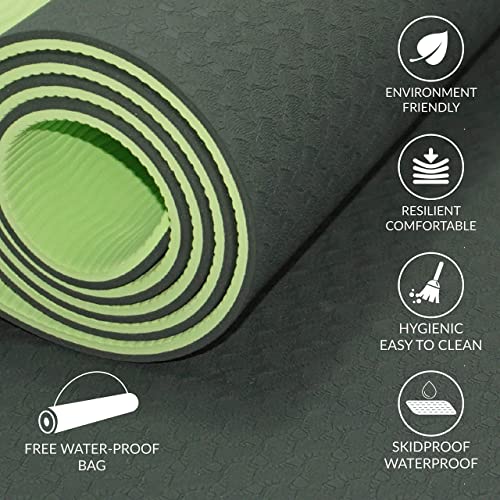 ComFyMat Yoga Mat - Non-Slip Premium TPE Eco-Friendly Workout Mat for Pilates, Meditation - Black/Black (183cm x 61cm x 6mm) with Bonus Waterproof Carry Bag