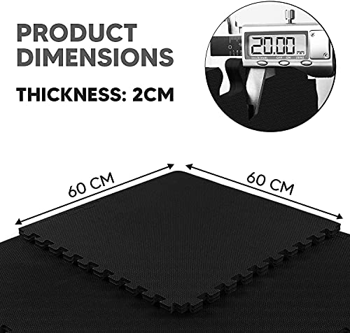 ComFy Mat Extra Thick (2cm) Foam Exercise Mats, Gym Flooring Mat, Interlocking Puzzle EVA Floor Tiles, Non slip Rubber Cushion For Home Workout Black 12 TILES (48 Square Feet)