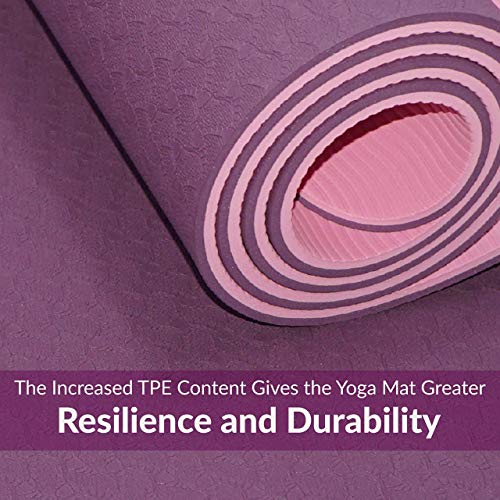 ComFyMat Yoga Mat - Non-Slip Premium TPE Eco-Friendly Workout Mat for Pilates, Meditation - Black/Black (183cm x 61cm x 6mm) with Bonus Waterproof Carry Bag