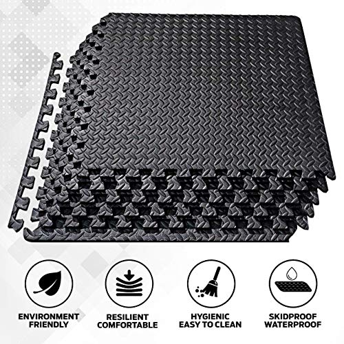 ComFy Mat Gym Flooring Mat, Foam Exercise Mats, Interlocking Puzzle EVA Floor Tiles, Non slip Rubber Cushion For Home Workout, Bonus Adhesives,24"X24"(60x60cm) Blue 44 TILES (176 Square Feet)