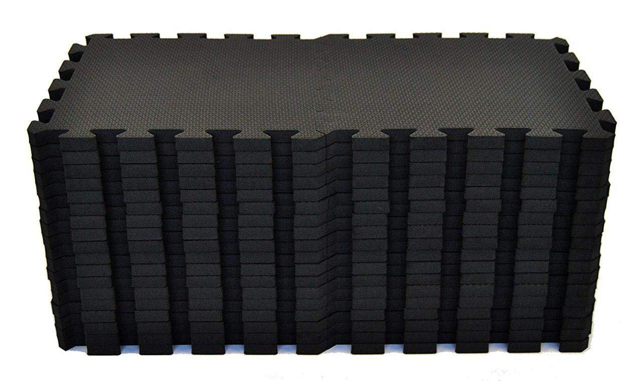 20 Interlocking Floor Tiles Non-Slip Exercise Mat with Border and carrying bag, Exercise Foam Floor Mats for Gyms, Yoga, Outdoor Workouts, Kids,1' x 1'(30cm x 30cm) (BLACK)