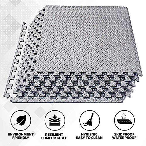 ComFy Mat Gym Flooring Mat, Foam Exercise Mats, Interlocking Puzzle EVA Floor Tiles, Non slip Rubber Cushion For Home Workout, Bonus Adhesives,24"X24"(60x60cm) Blue 44 TILES (176 Square Feet)