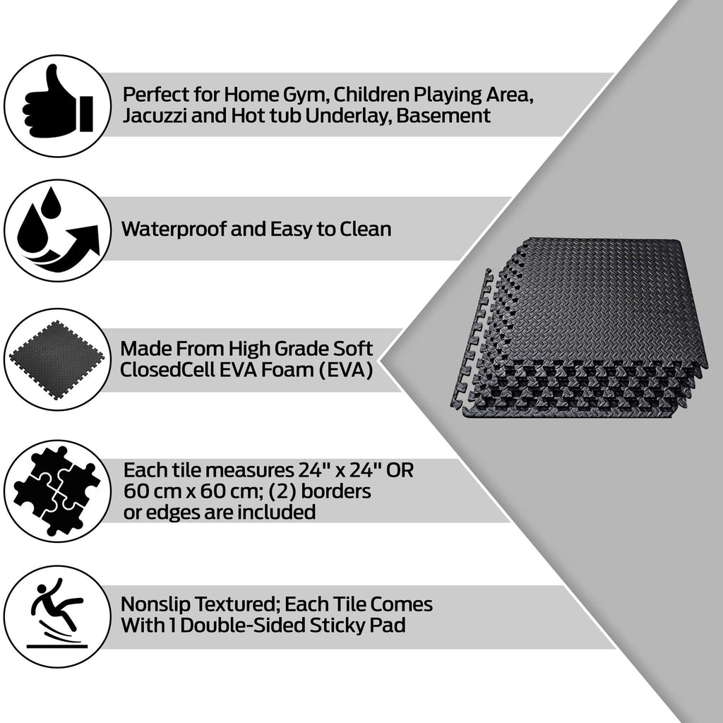 ComFy Mat Gym Flooring Mat, Foam Exercise Mats, Interlocking Puzzle EVA Floor Tiles, Non slip Rubber Cushion For Home Workout, Bonus Adhesives,24"X24"(60x60cm) Blue 44 TILES (176 Square Feet)