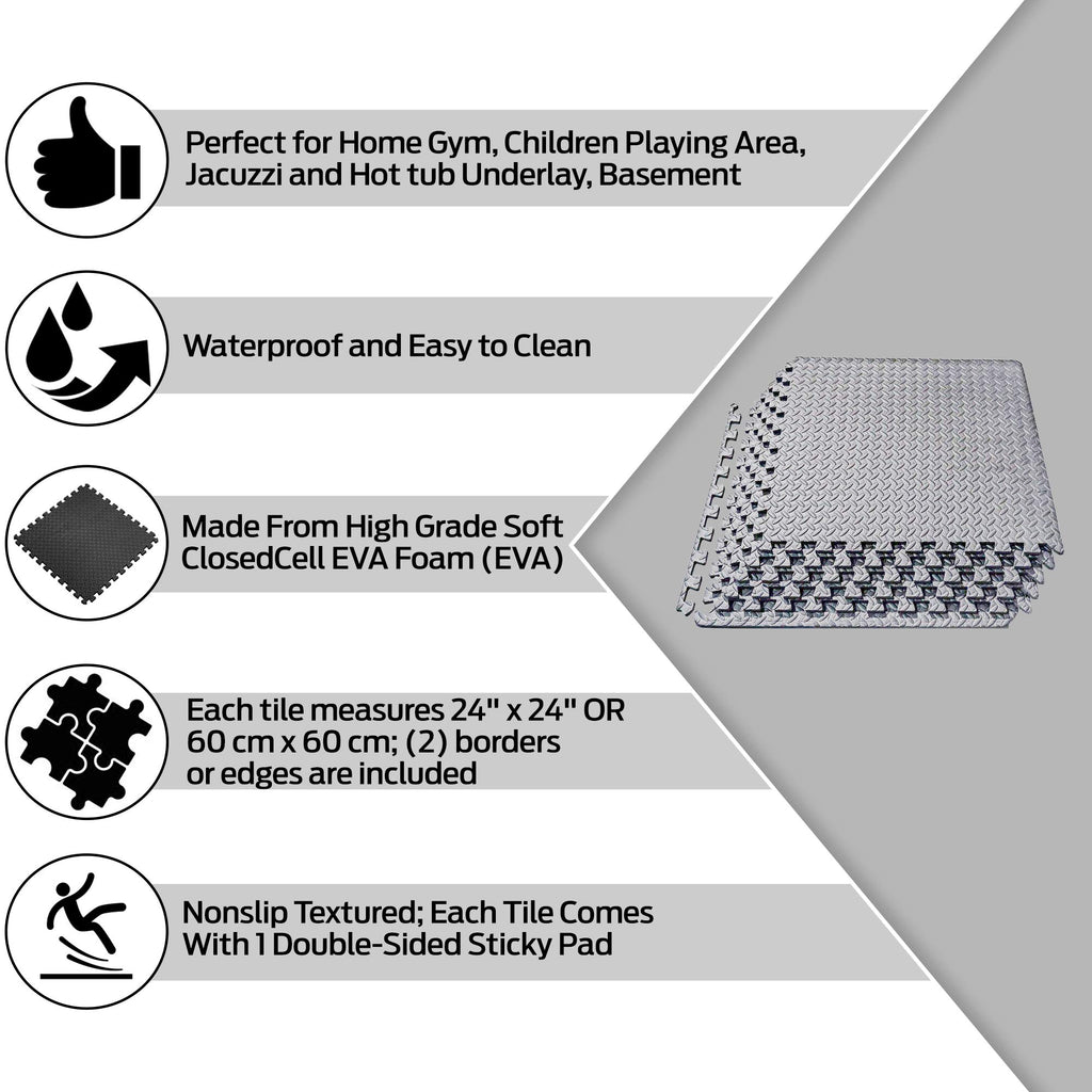 ComFy Mat Gym Flooring Mat, Foam Exercise Mats, Interlocking Puzzle EVA Floor Tiles, Non slip Rubber Cushion For Home Workout, Bonus Adhesives,24"X24"(60x60cm) Blue 44 TILES (176 Square Feet)