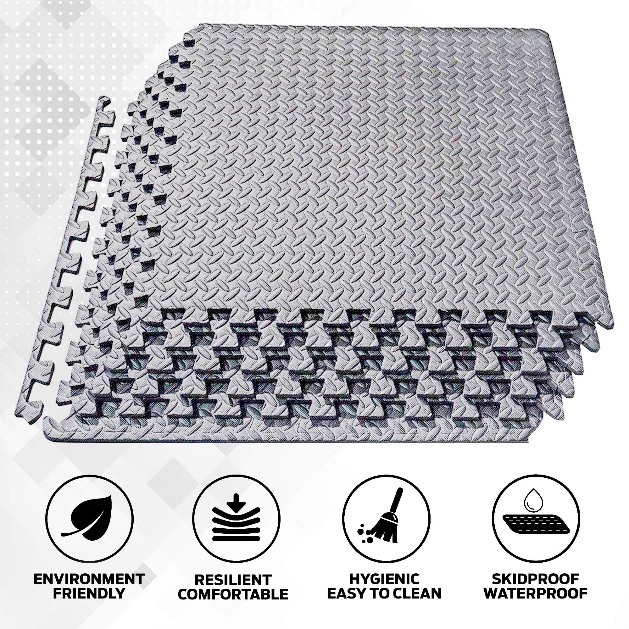 ComFy Mat Gym Flooring Mat, Foam Exercise Mats, Interlocking Puzzle EVA Floor Tiles, Non slip Rubber Cushion For Home Workout, Bonus Adhesives,24"X24"(60x60cm) Blue 44 TILES (176 Square Feet)